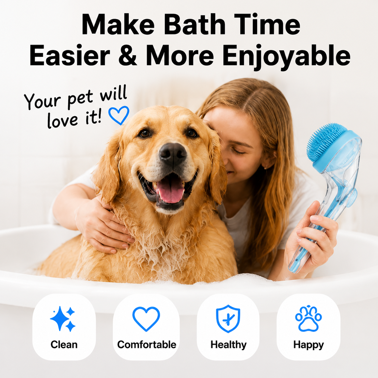 2-in-1 Pet Bath Brush & Deshedding Tool