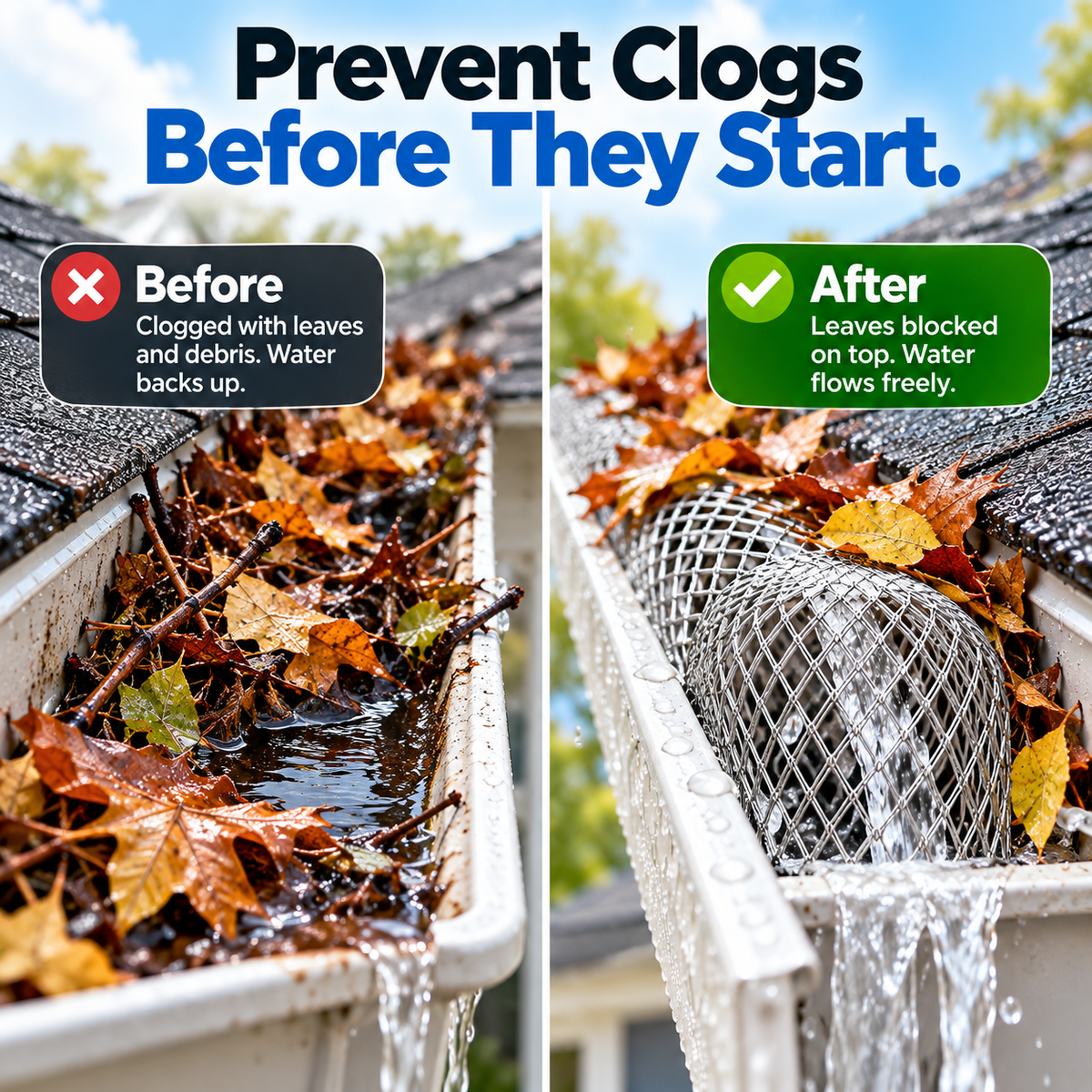 LeafBlock™ Anti-Clog Gutter Guard & Downspout Strainer – 2 Pack
