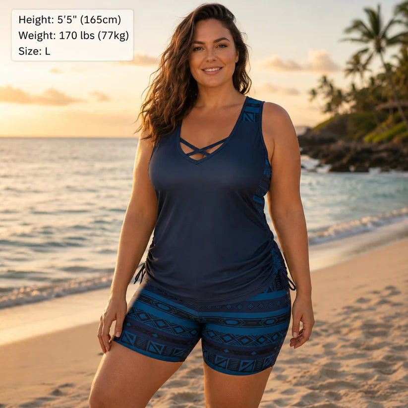 Women's Tummy Control Tankini Set with Built-In Bra - Flattering Boho Swimwear with Shorts🏖️