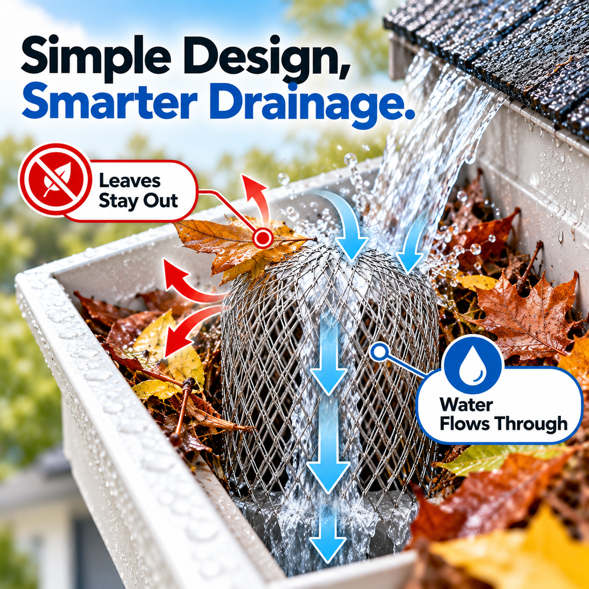 LeafBlock™ Anti-Clog Gutter Guard & Downspout Strainer – 2 Pack