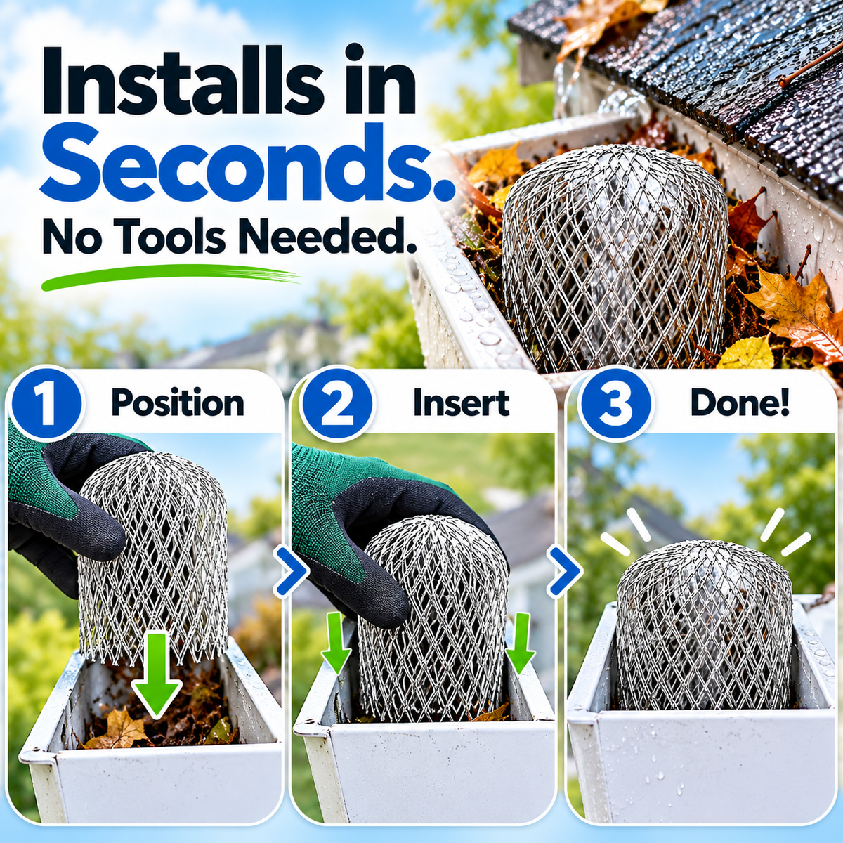 LeafBlock™ Anti-Clog Gutter Guard & Downspout Strainer – 2 Pack