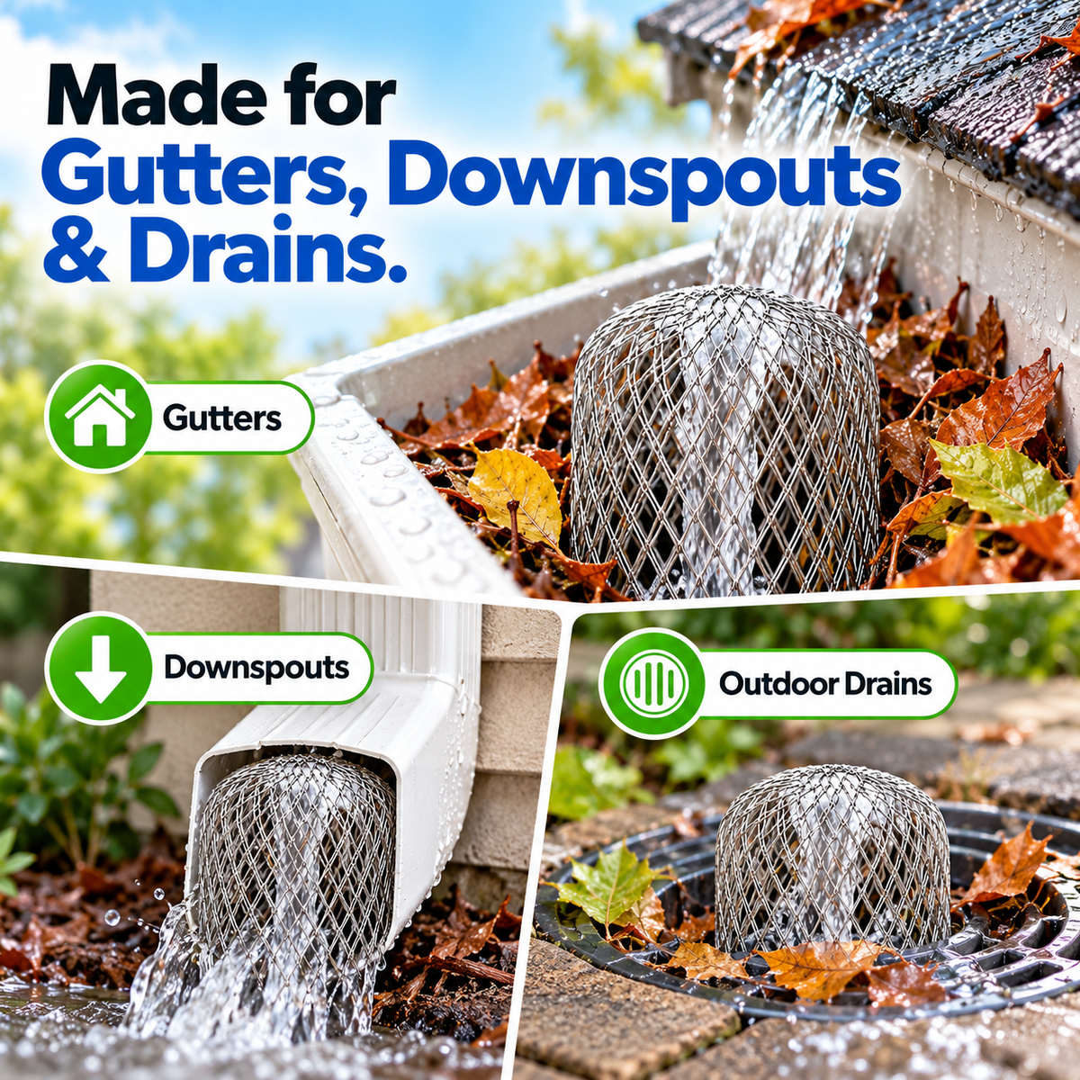 LeafBlock™ Anti-Clog Gutter Guard & Downspout Strainer – 2 Pack