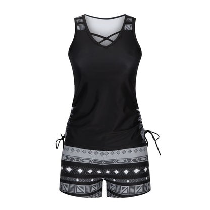 Women's Tummy Control Tankini Set with Built-In Bra - Flattering Boho Swimwear with Shorts🏖️
