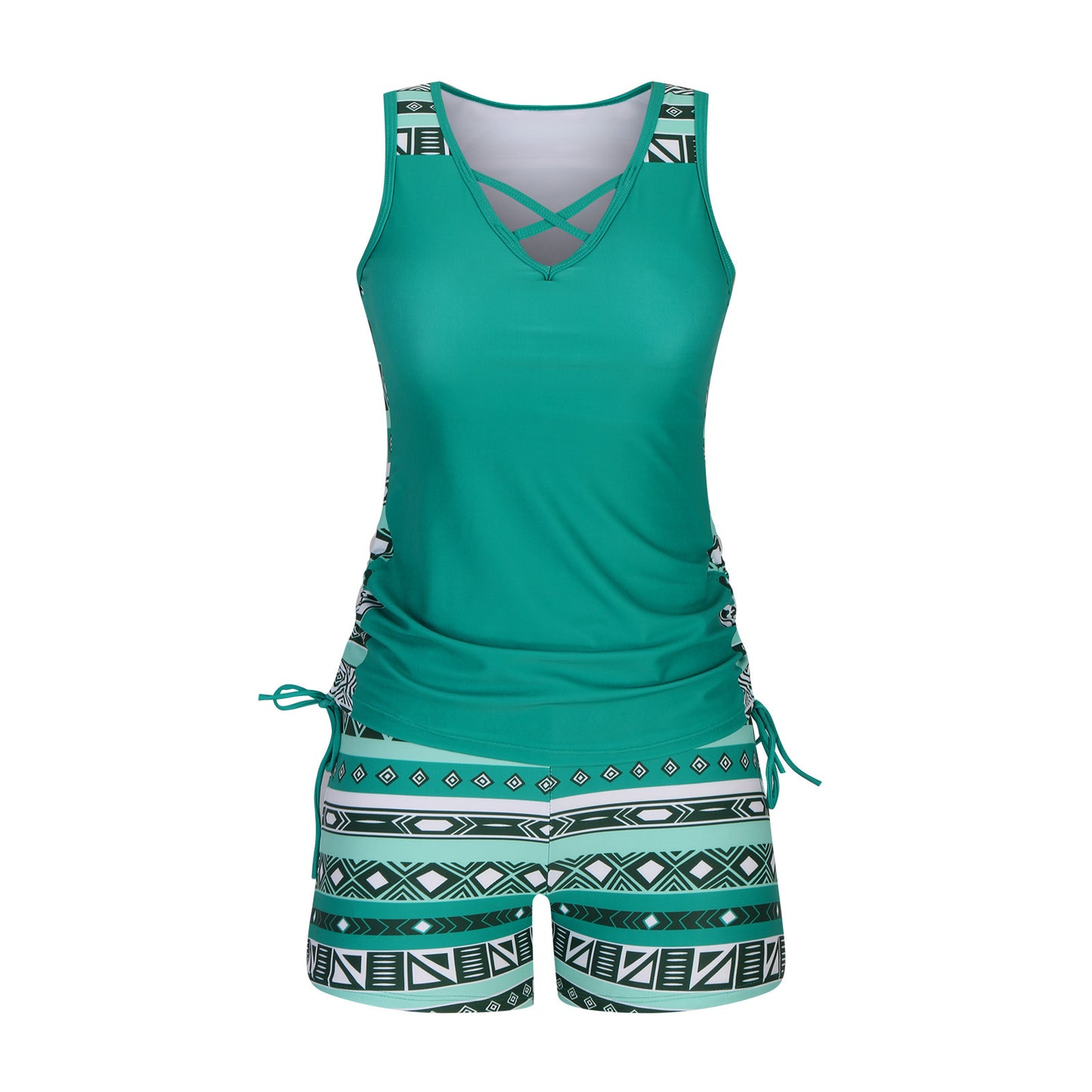Women's Tummy Control Tankini Set with Built-In Bra - Flattering Boho Swimwear with Shorts🏖️