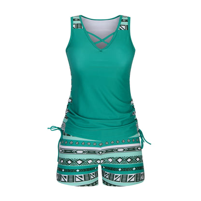 Women's Tummy Control Tankini Set with Built-In Bra - Flattering Boho Swimwear with Shorts🏖️