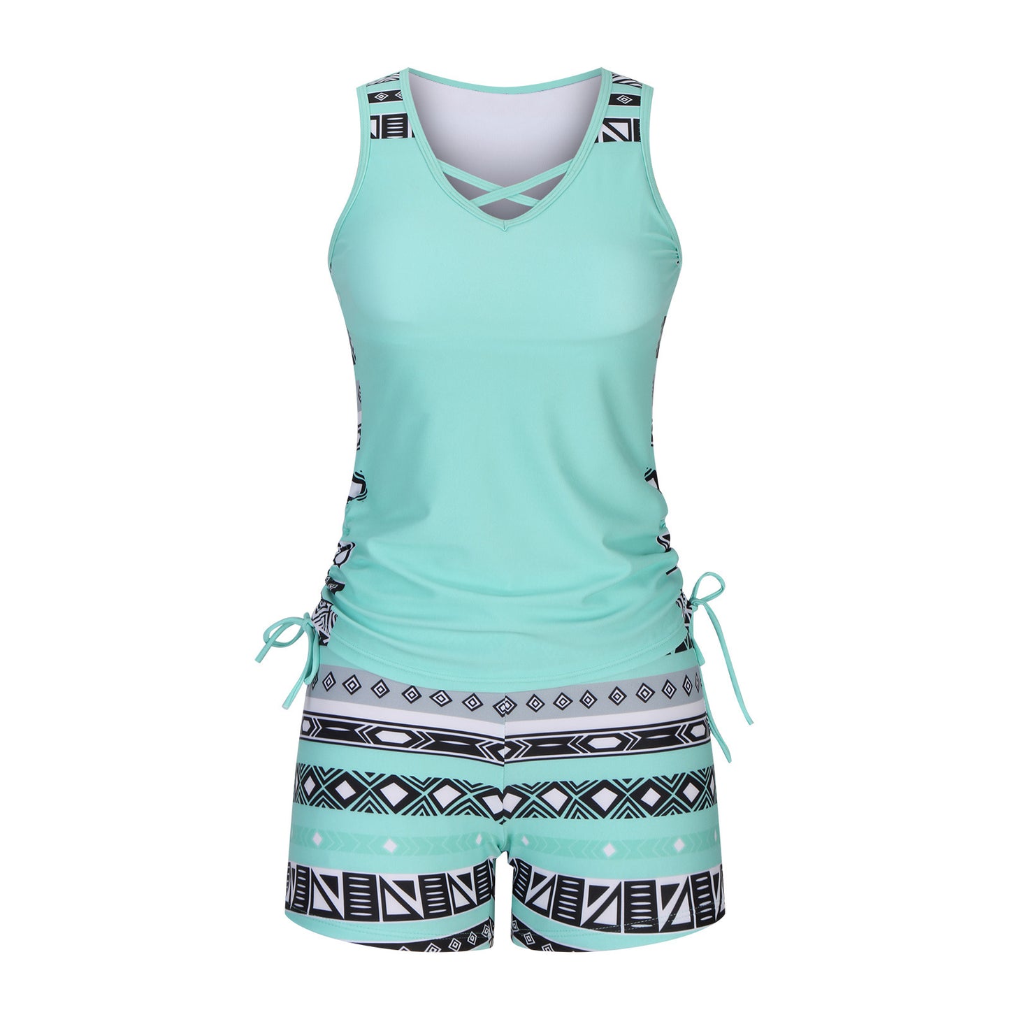 Women's Tummy Control Tankini Set with Built-In Bra - Flattering Boho Swimwear with Shorts🏖️