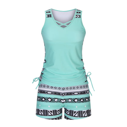 Women's Tummy Control Tankini Set with Built-In Bra - Flattering Boho Swimwear with Shorts🏖️